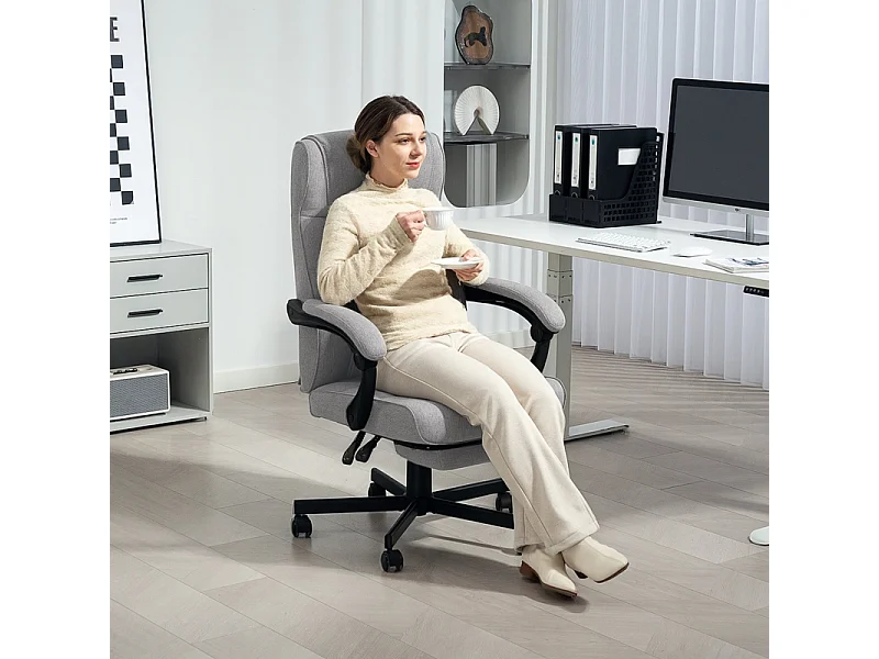 Fauteuil de bureau avec fonction massage, dossier inclinable, mousse haute densité, polyester, gris (70x65x117cm)