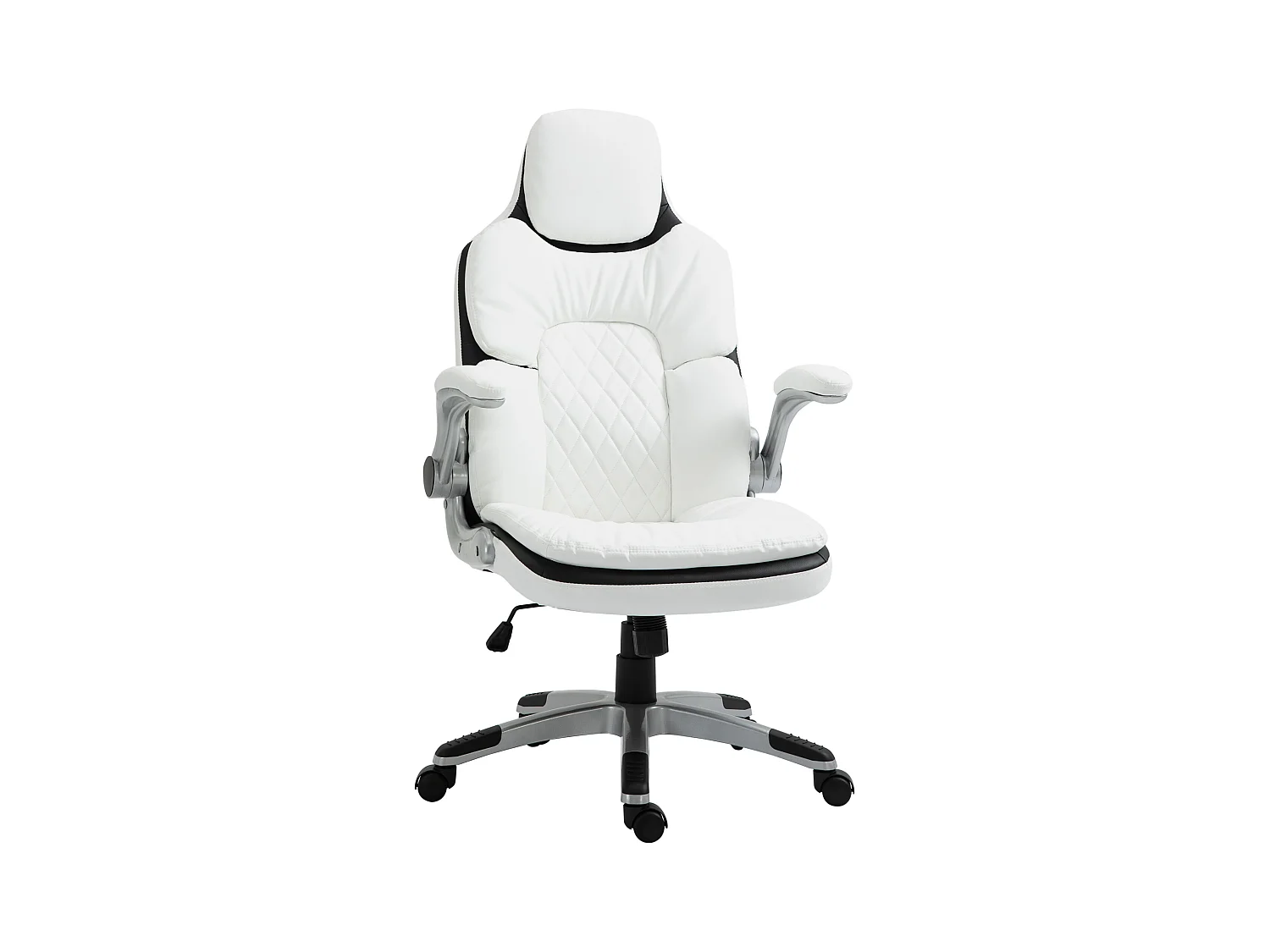 Chaise de bureau ergonomique avec accoudoirs rabattables, fonction basculante, PU, blanc (69x67x113-121 cm)