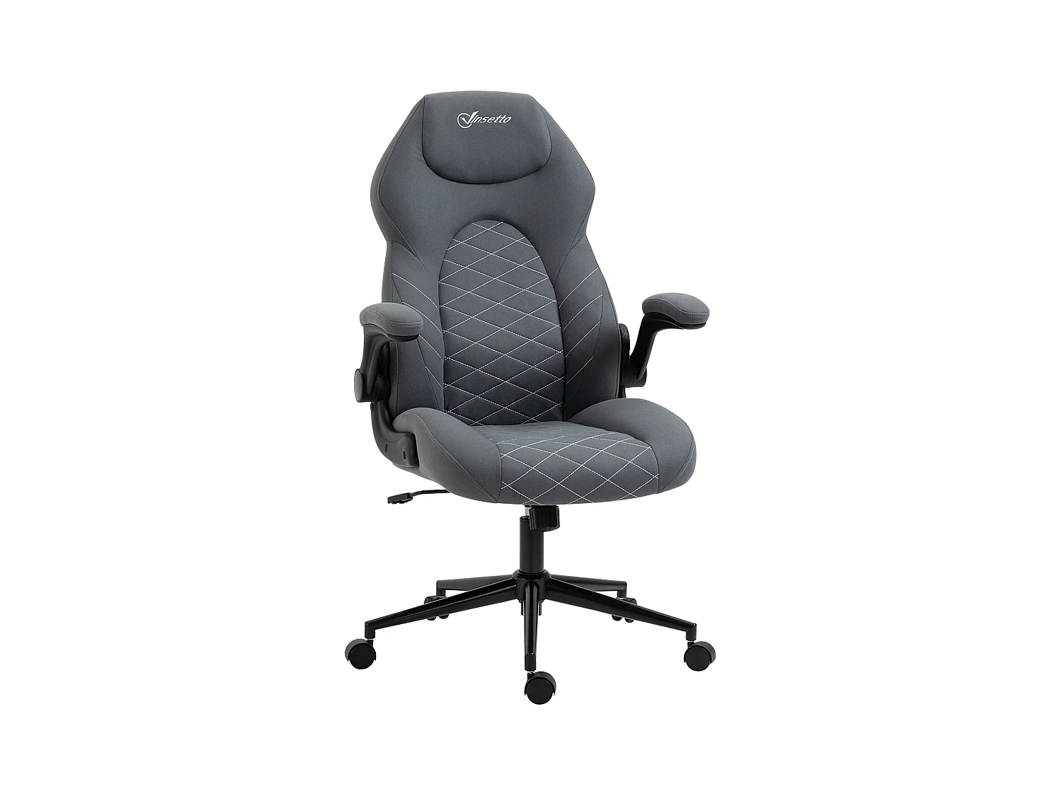 Fauteuil de bureau ergonomique avec fonction bascule, accoudoirs réglables, polyester gris foncé (65.5x69.5x122cm)