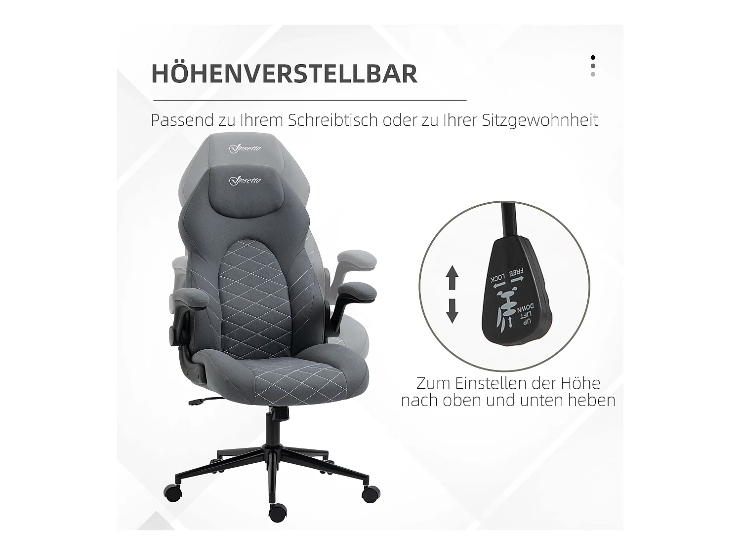 Fauteuil de bureau ergonomique avec fonction bascule, accoudoirs réglables, polyester gris foncé (65.5x69.5x122cm)