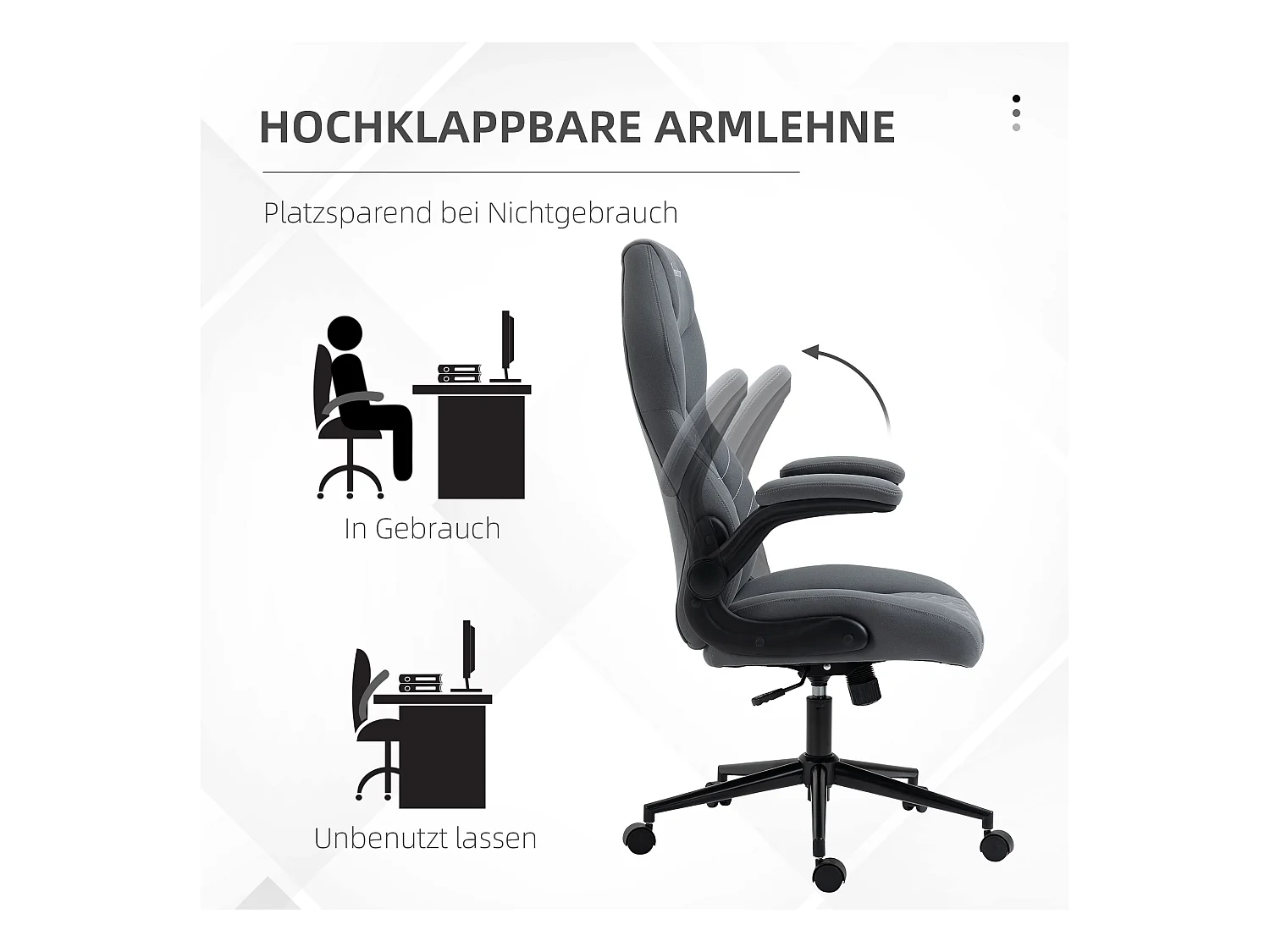 Fauteuil de bureau ergonomique avec fonction bascule, accoudoirs réglables, polyester gris foncé (65.5x69.5x122cm)