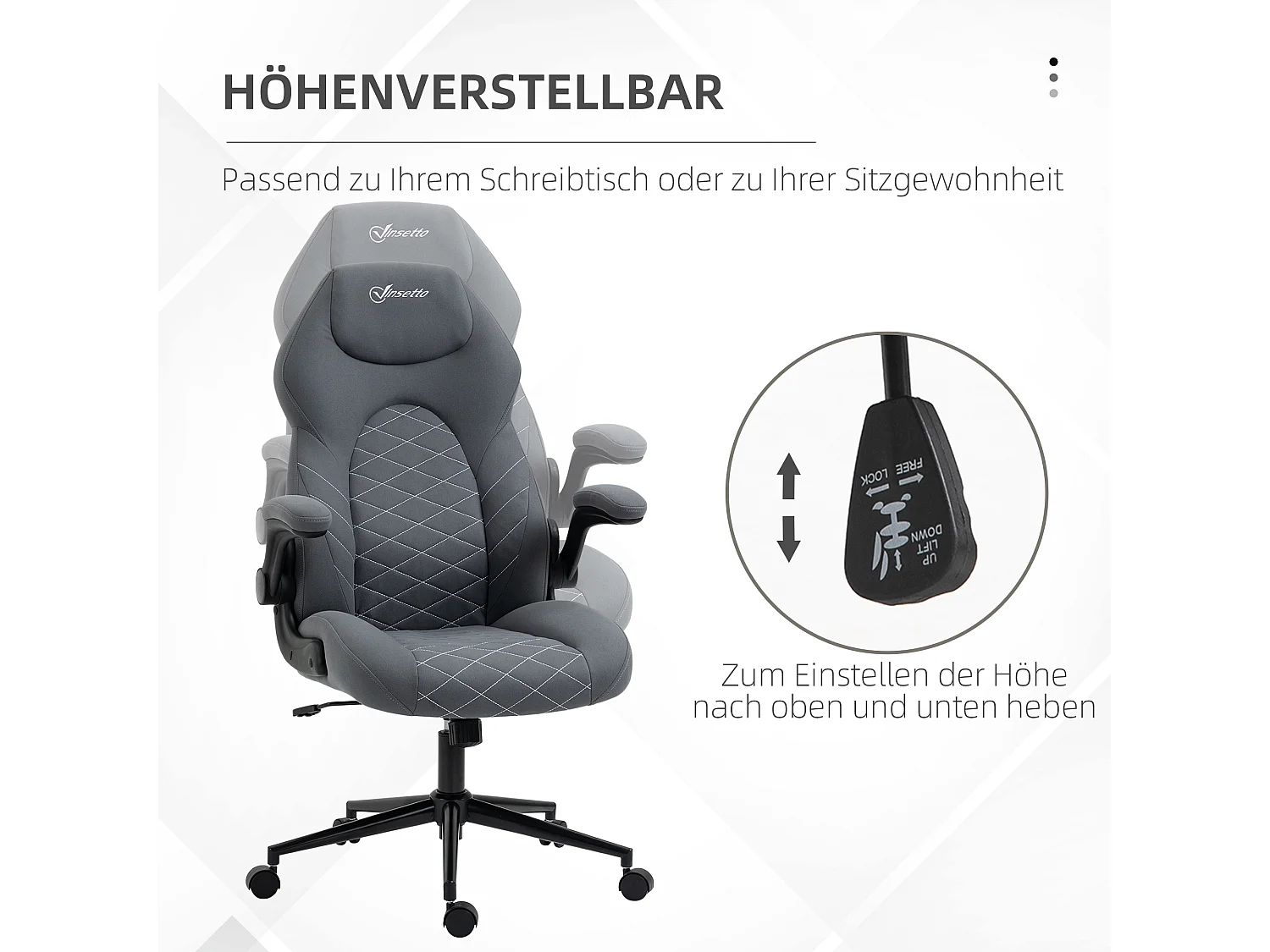 Fauteuil de bureau ergonomique avec fonction bascule, accoudoirs réglables, polyester gris foncé (65.5x69.5x122cm)