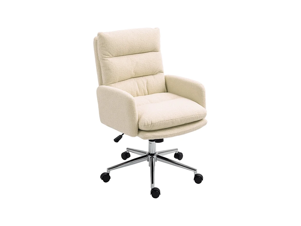 Chaise de bureau ergonomique, avec accoudoirs et fonction basculante, en tissu effet laine, crème (67x58x91-99 cm)