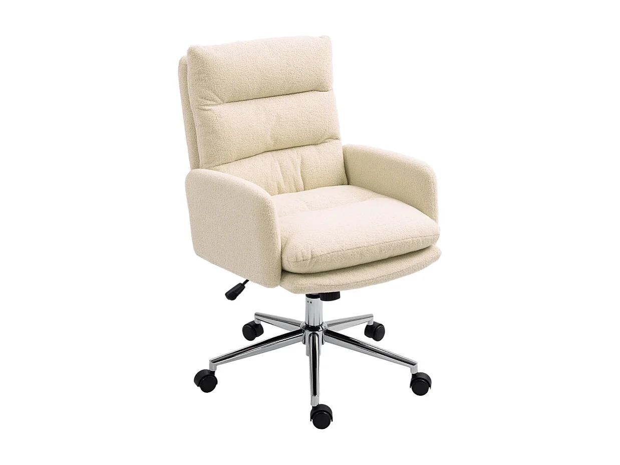 Ergonomische bureaustoel met armleuningen en kantelfunctie, in wollen stof, crème (67x58x91-99 cm)