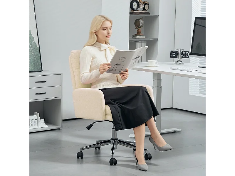 Ergonomische bureaustoel met armleuningen en kantelfunctie, in wollen stof, crème (67x58x91-99 cm)