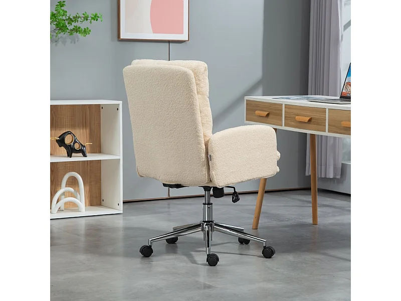 Ergonomische bureaustoel met armleuningen en kantelfunctie, in wollen stof, crème (67x58x91-99 cm)