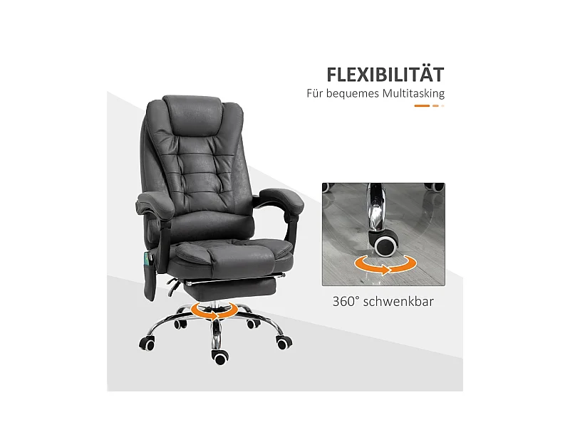 Fauteuil de Bureau avec Massage et Chauffage, Ergonomique, 6 Points de Massage, Repose-Pieds, Tissu, Gris (65x70x119 cm)
