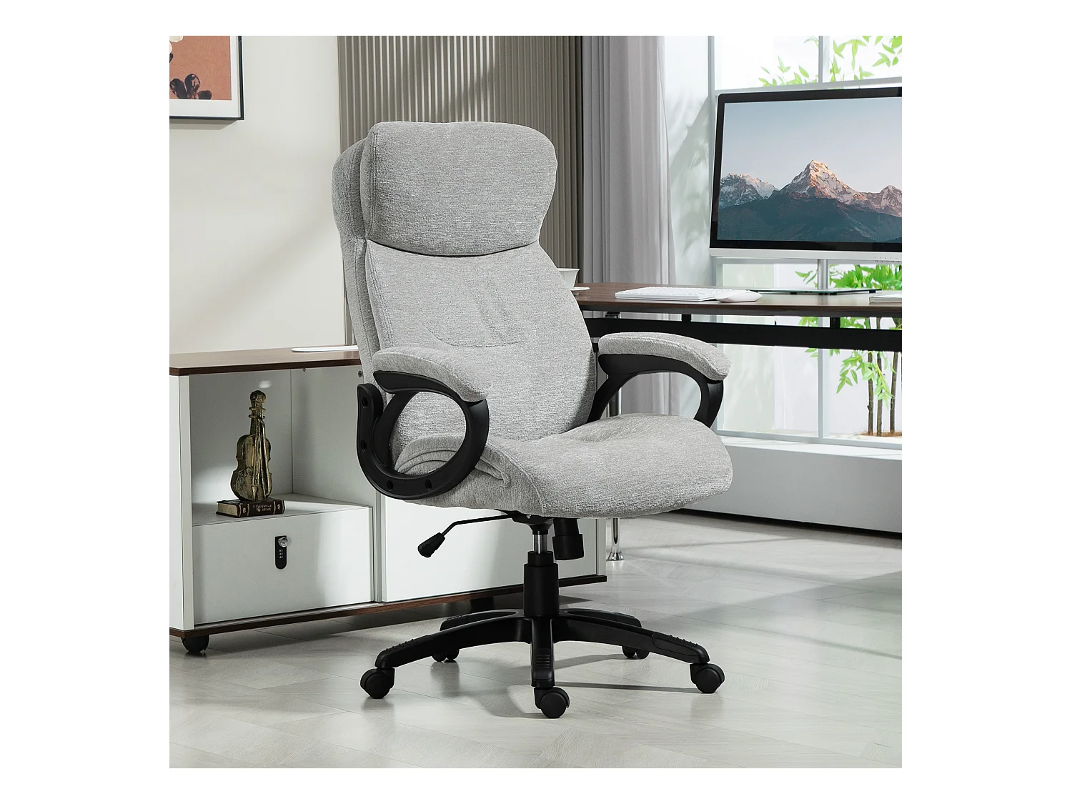 Fauteuil de bureau ergonomique avec fonction bascule, polyester, gris clair (66x77x106.5-115.5cm)