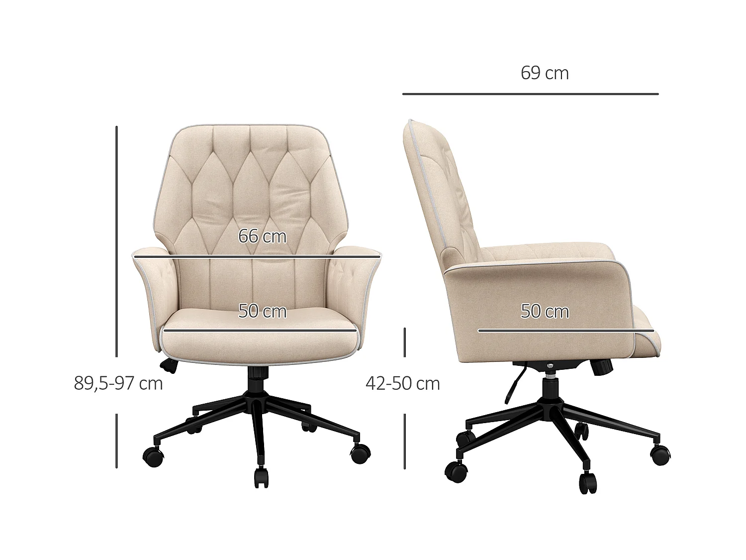 Bureaustoel met schommelfunctie, in hoogte verstelbaar, stof, beige (66x69x89,5-97 cm)