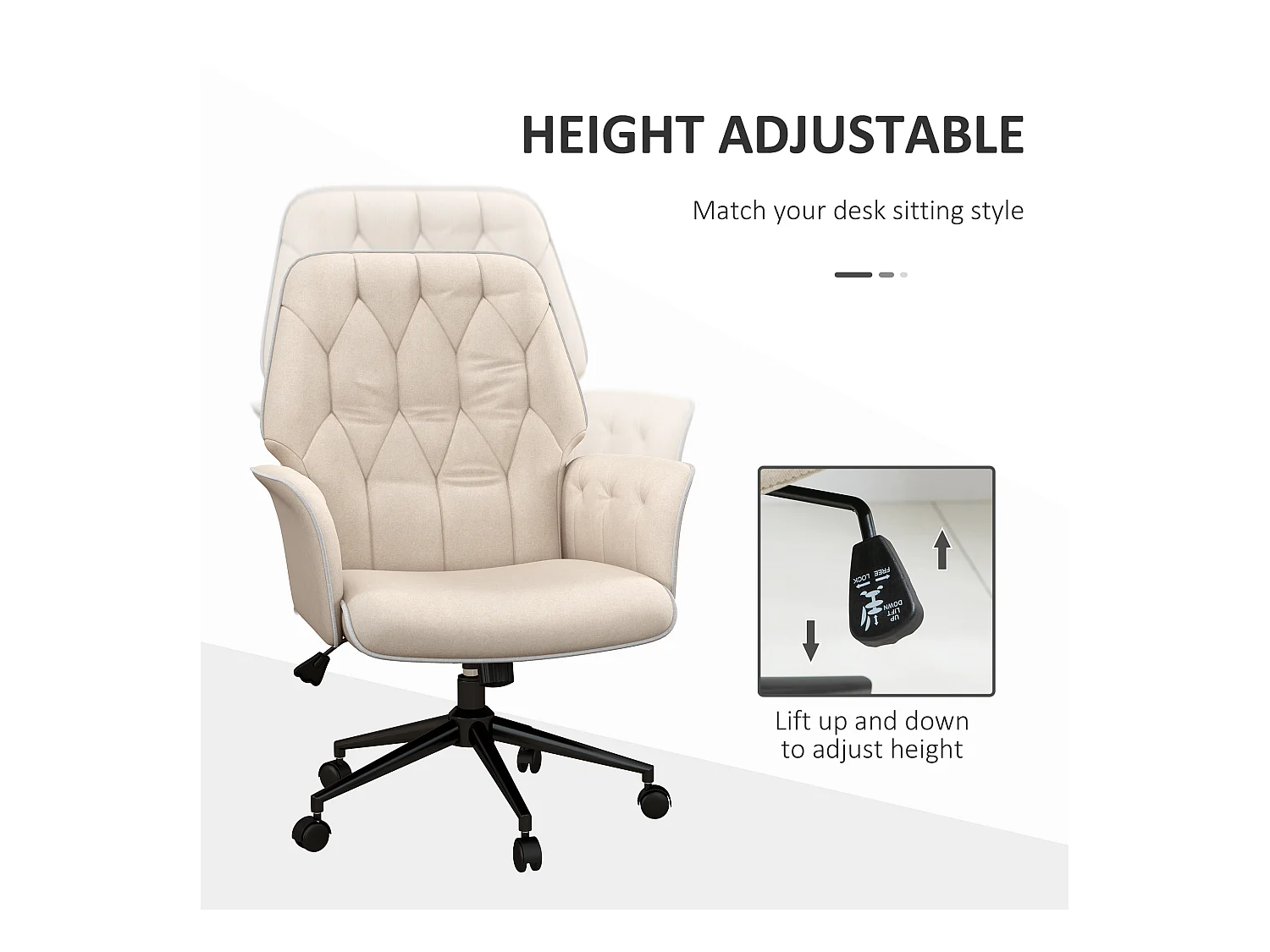 Bureaustoel met schommelfunctie, in hoogte verstelbaar, stof, beige (66x69x89,5-97 cm)