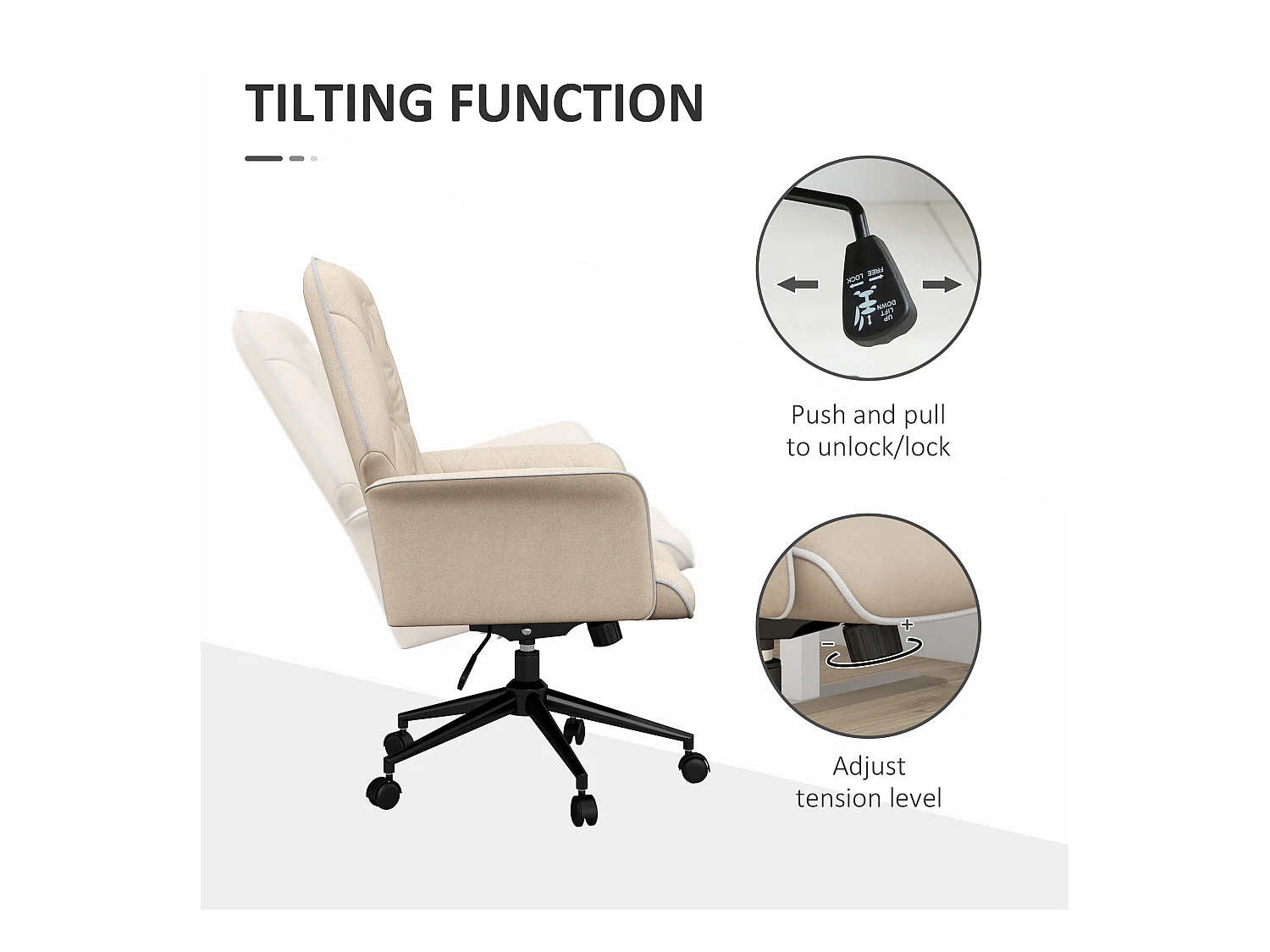 Bureaustoel met schommelfunctie, in hoogte verstelbaar, stof, beige (66x69x89,5-97 cm)