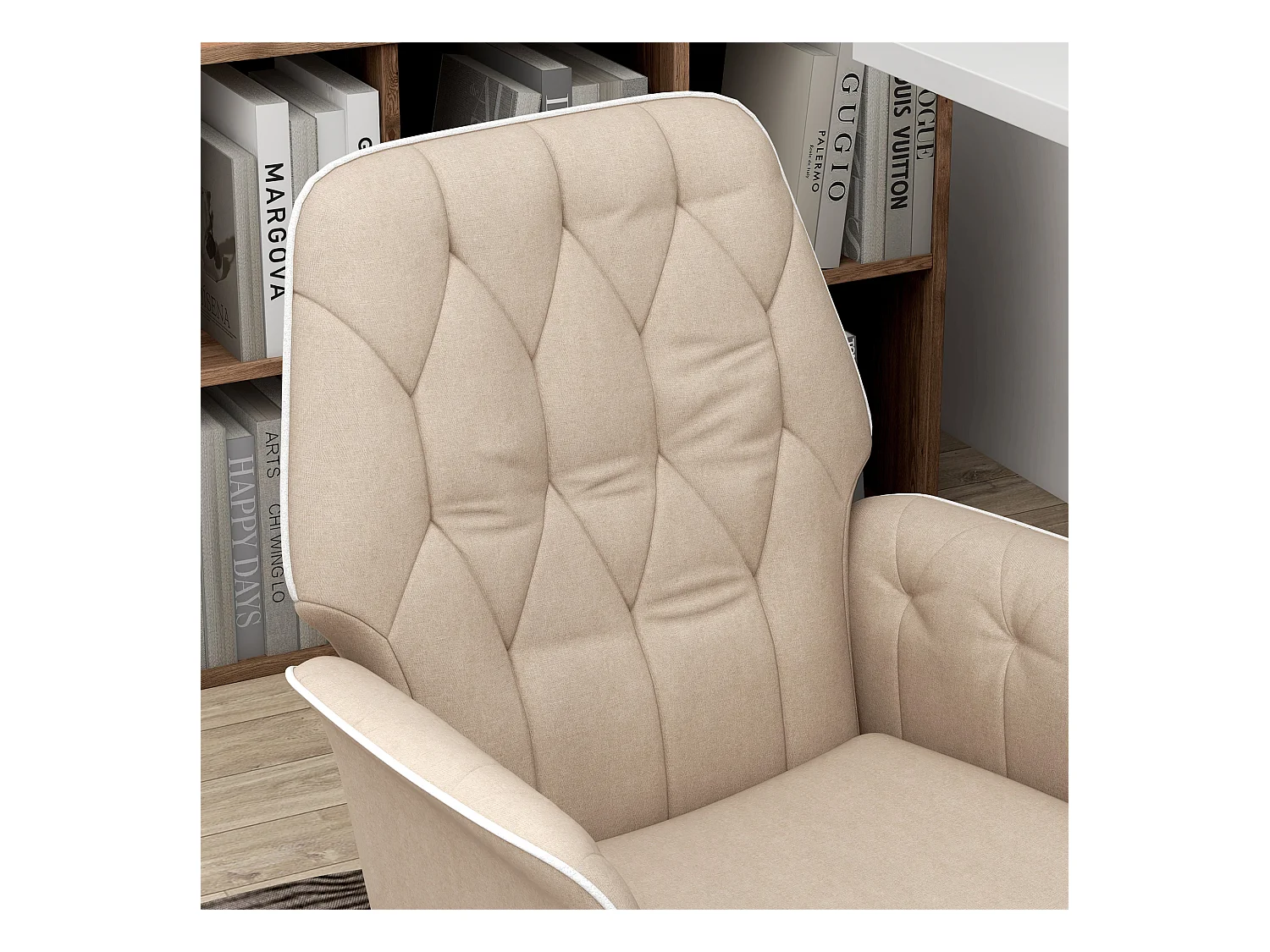 Chaise de bureau avec fonction bascule, réglable en hauteur, tissu, beige (66x69x89.5-97 cm)