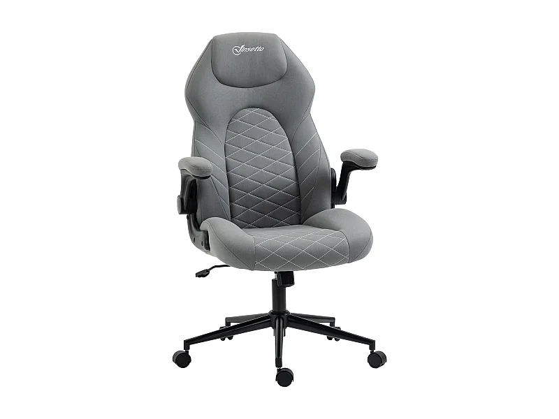 Sedia da ufficio ergonomica con funzione di dondolo, braccioli regolabili, cuscino morbido, poliestere, grigio chiaro (65,5x69,5x122cm)