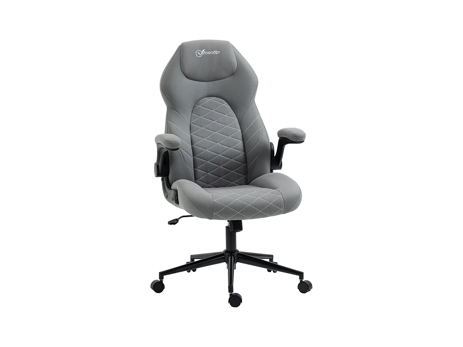 Sedia da ufficio ergonomica con funzione di dondolo, braccioli regolabili, cuscino morbido, poliestere, grigio chiaro (65,5x69,5x122cm)