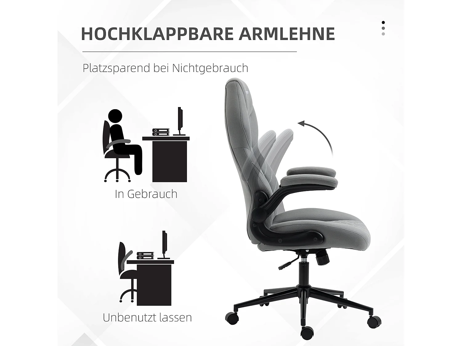Ergonomische bureaustoel met schommelfunctie, verstelbare armleuningen, zacht kussen, polyester, lichtgrijs (65,5x69,5x122cm)