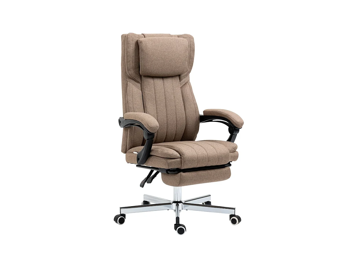 Fauteuil de bureau ergonomique avec massage 5 modes, dossier réglable, repose-pieds, polyester, marron (65x61x113cm)