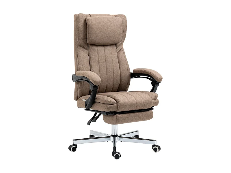Fauteuil de bureau ergonomique avec massage 5 modes, dossier réglable, repose-pieds, polyester, marron (65x61x113cm)