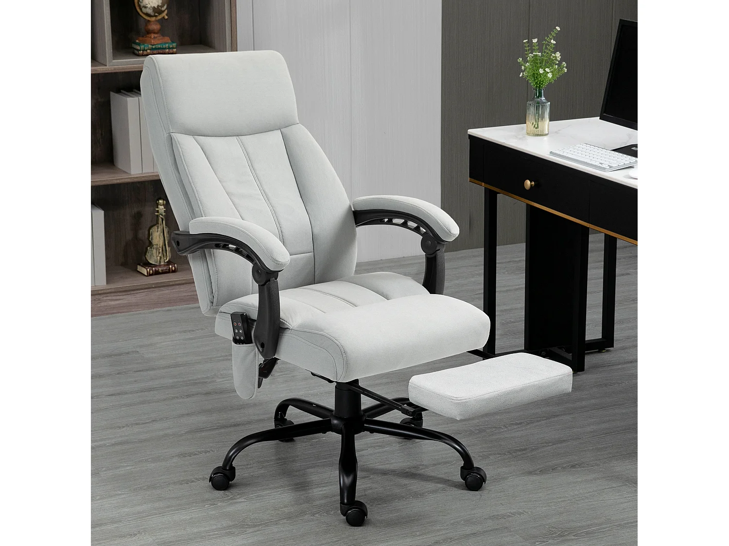 Fauteuil de bureau avec fonction massage, fonction inclinable, hauteur réglable, tissu en polyester, gris clair (65x74x119 cm)