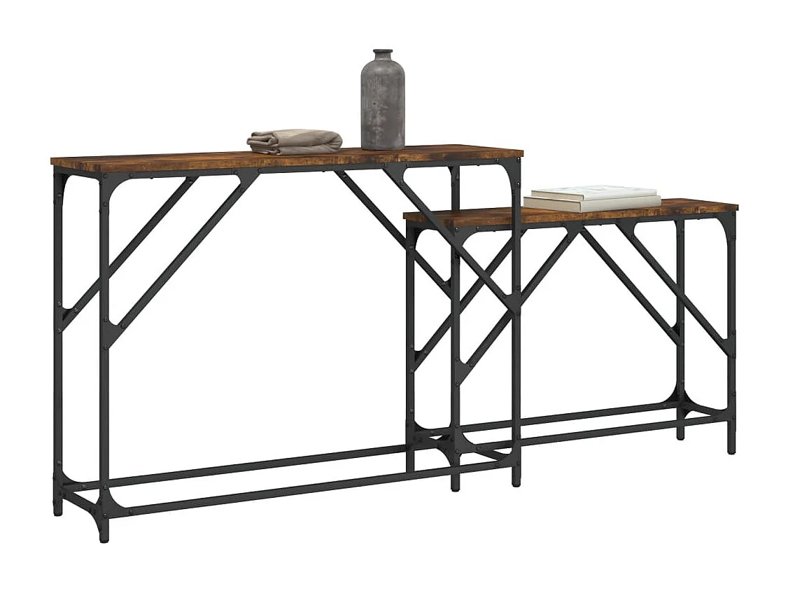 tavolini consolle impilabili in rovere affumicato, legno ingegnerizzato