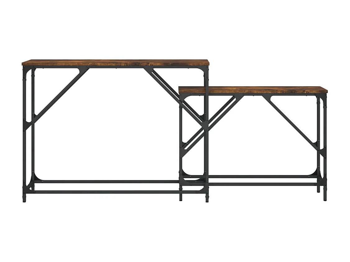 tavolini consolle impilabili in rovere affumicato, legno ingegnerizzato