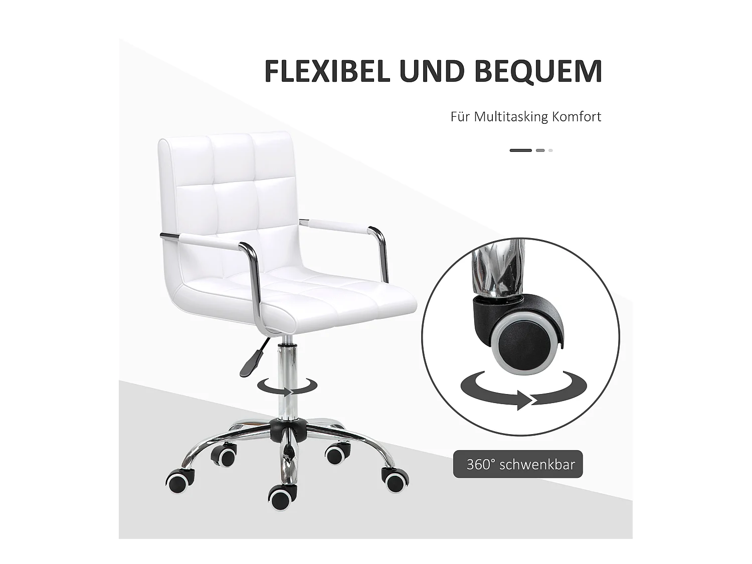 Chaise de bureau ergonomique, cuir PU, blanche, avec réglage de hauteur (52.5x54x99 cm)