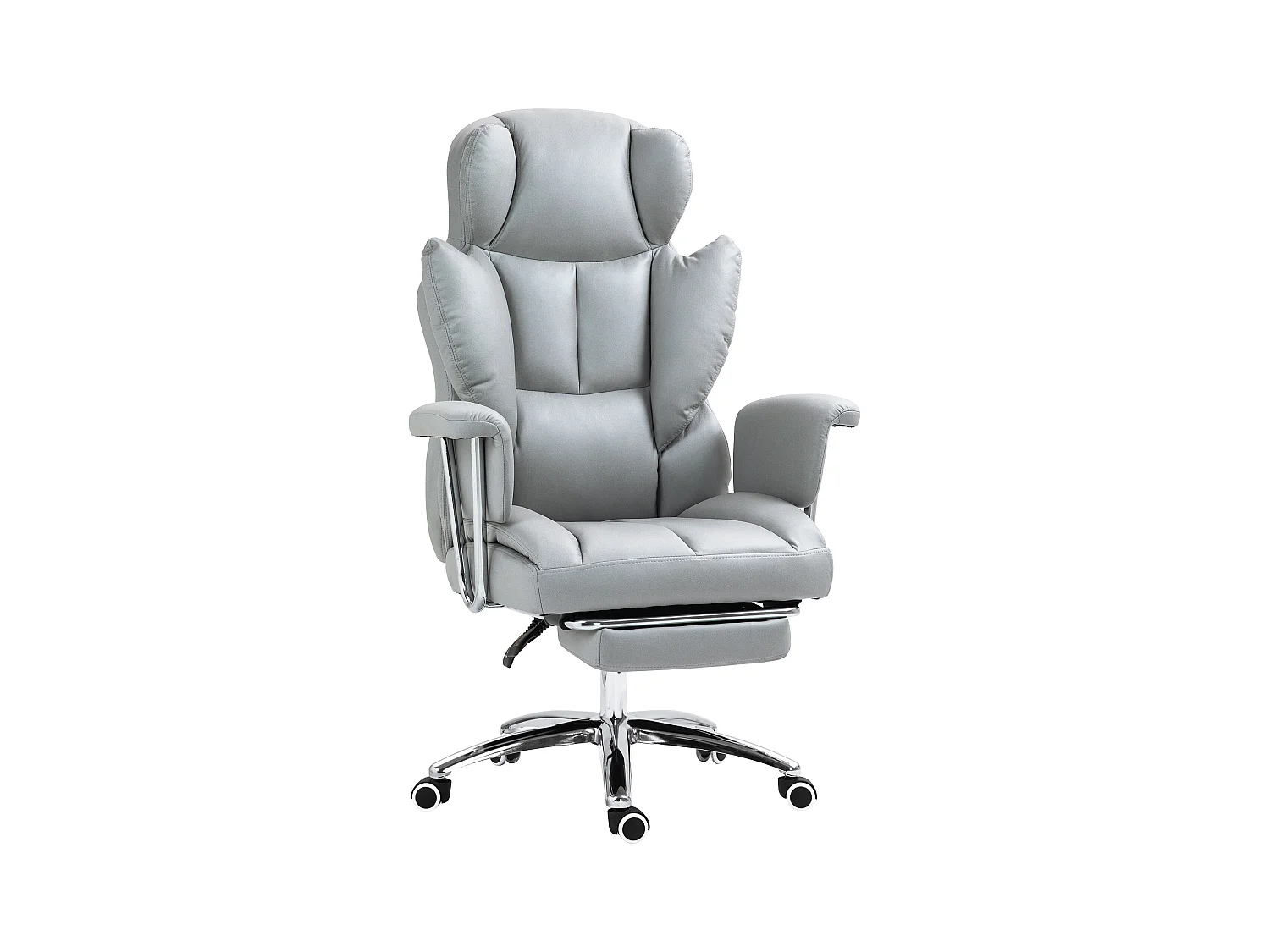 Silla de oficina ergonómica con función reclinable, con reposapiés, altura regulable, espuma, gris claro (74x65x120-128 cm)