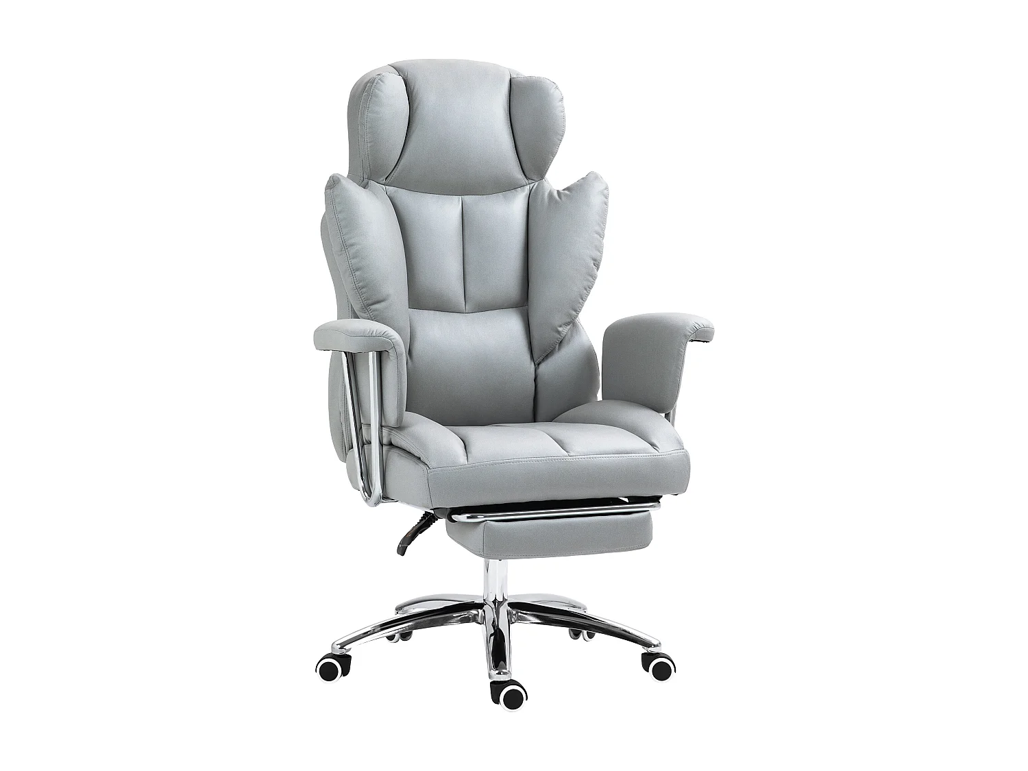 Chaise de bureau ergonomique avec fonction inclinable, avec repose-pieds, réglable en hauteur, mousse, gris clair (74x65x120-128 cm)