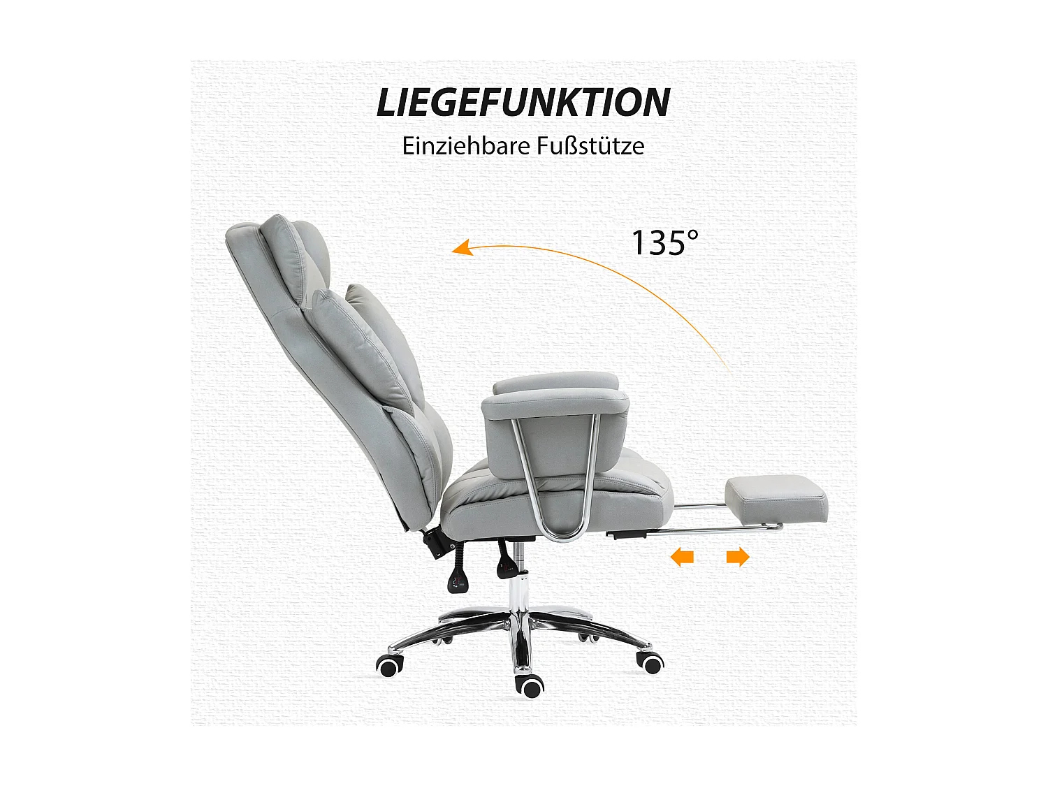 Chaise de bureau ergonomique avec fonction inclinable, avec repose-pieds, réglable en hauteur, mousse, gris clair (74x65x120-128 cm)
