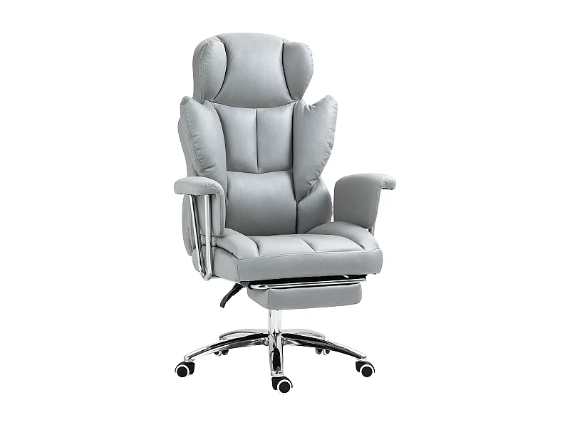 Sedia da ufficio ergonomica con funzione reclinabile, con poggiapiedi, altezza regolabile, schiuma, grigio chiaro (74x65x120-128 cm)