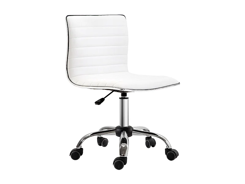 Chaise de bureau sans accoudoirs, hauteur réglable, simili cuir blanc (48x52x78-90cm)
