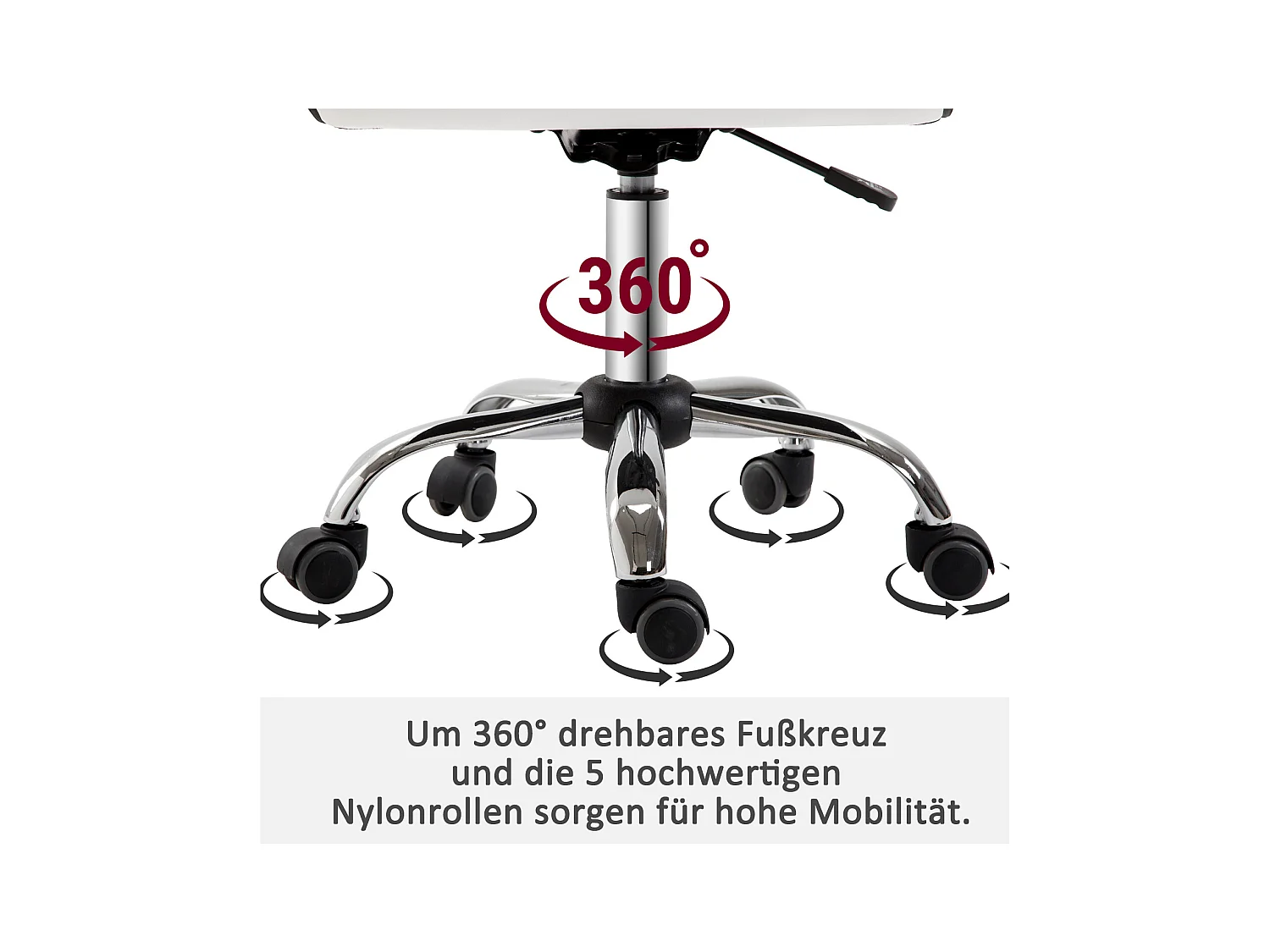 Bureaustoel zonder armleuningen, in hoogte verstelbaar, wit imitatieleer (48x52x78-90cm)