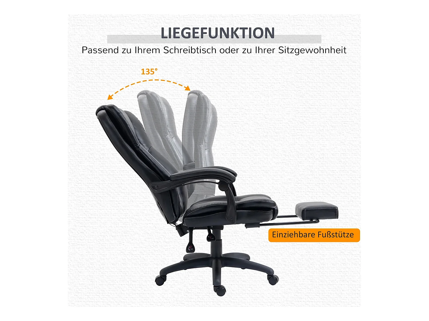 Fauteuil de bureau avec massage, repose-pieds escamotable, simili cuir, noir (68.5x68.5x119-127cm)