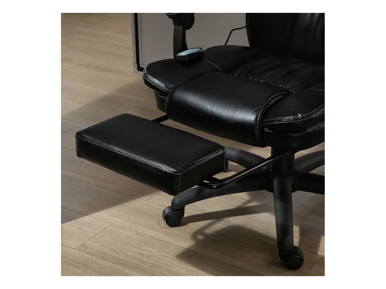 Fauteuil de bureau avec massage, repose-pieds escamotable, simili cuir, noir (68.5x68.5x119-127cm)