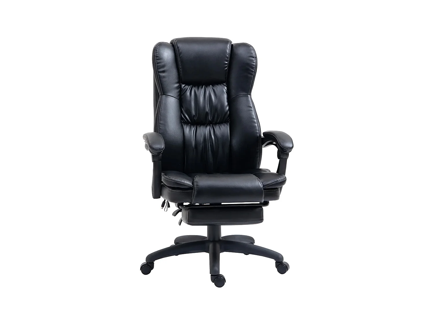 Fauteuil de bureau avec massage, repose-pieds escamotable, simili cuir, noir (68.5x68.5x119-127cm)
