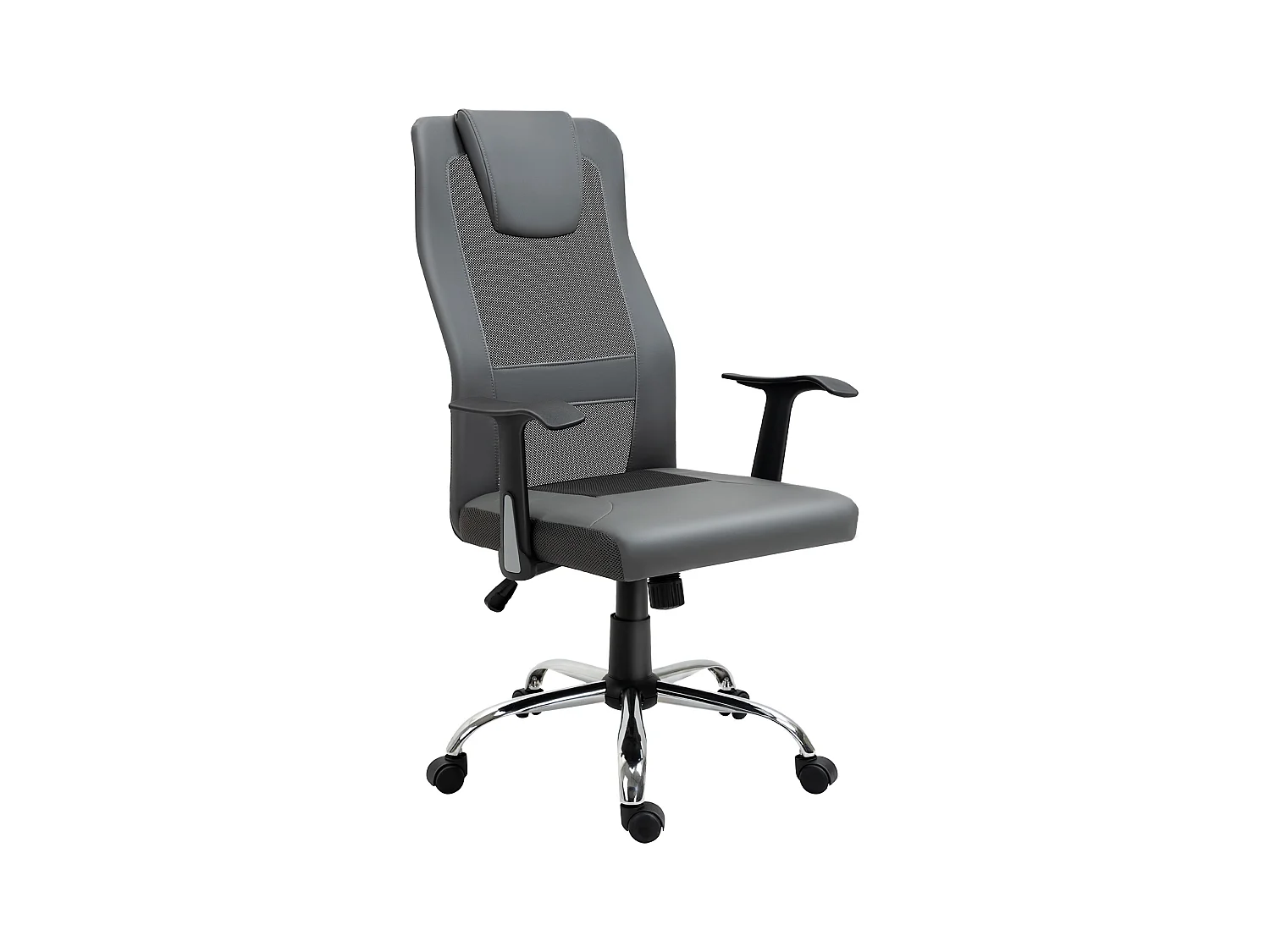 Silla de oficina ergonómica con función de balanceo, totalmente ajustable y giratoria 360°, piel sintética, gris (66 x 73 x 108-118 cm)