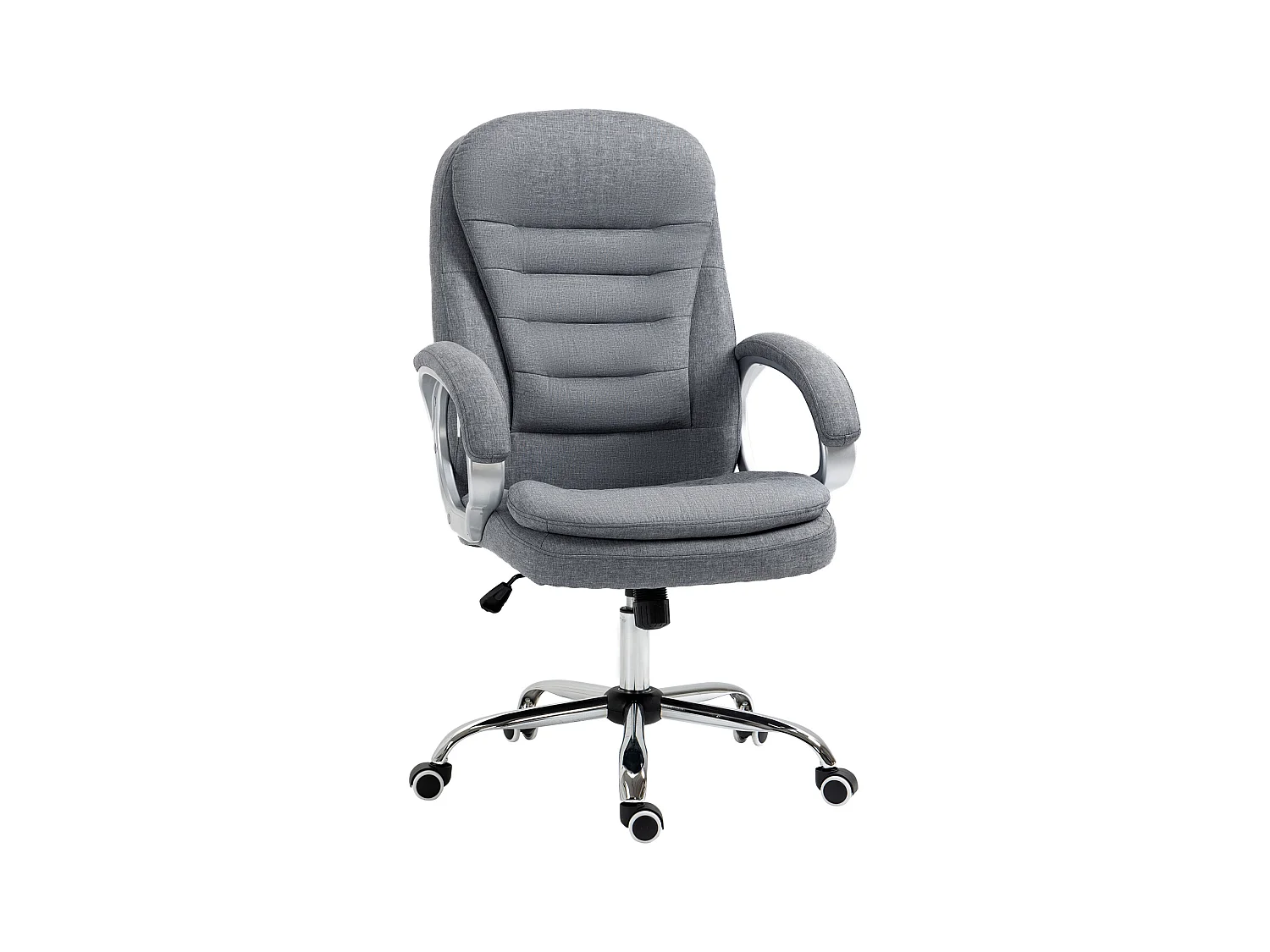 Chaise de bureau ergonomique avec accoudoirs réglables, fonction de basculement, tissu en lin, gris (64x75x121 cm)