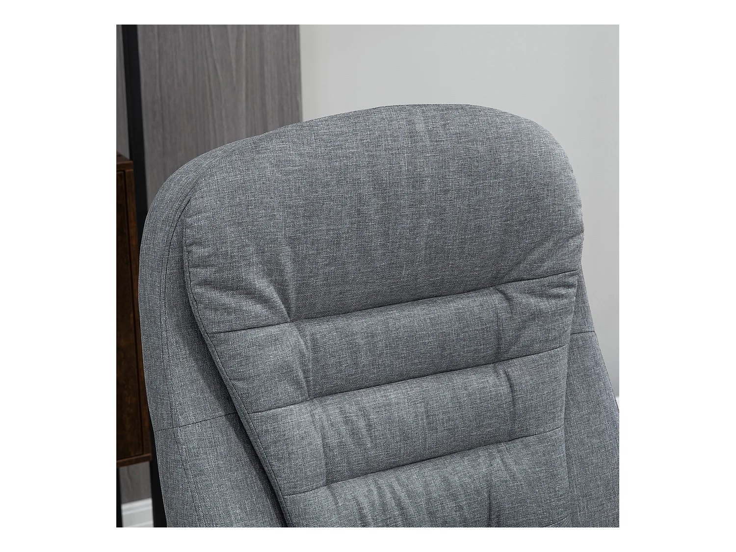 Chaise de bureau ergonomique avec accoudoirs réglables, fonction de basculement, tissu en lin, gris (64x75x121 cm)