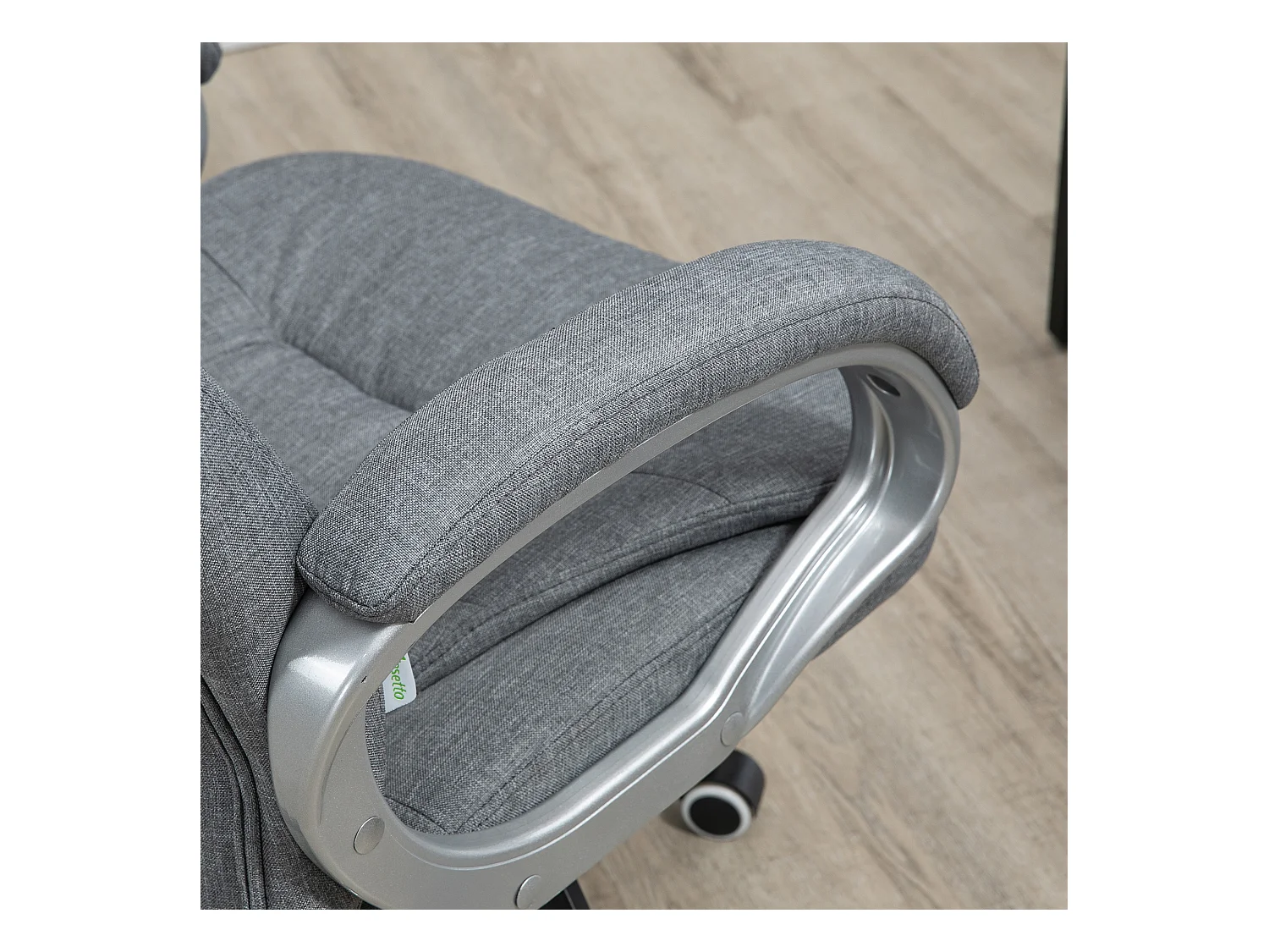 Chaise de bureau ergonomique avec accoudoirs réglables, fonction de basculement, tissu en lin, gris (64x75x121 cm)