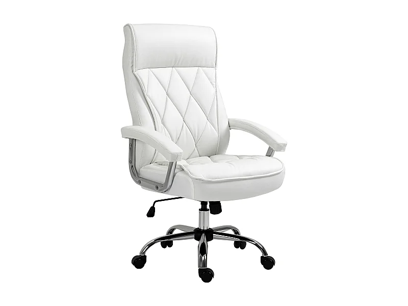 Chaise de bureau ergonomique en simili cuir, fonction basculante, réglable en hauteur, métal, blanc (66x69x121 cm)