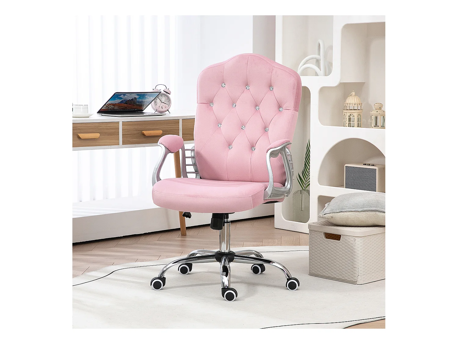 Fauteuil de bureau ergonomique pour femmes, avec fonction basculante, réglable en hauteur, polyester, rose (61x61x114 cm)
