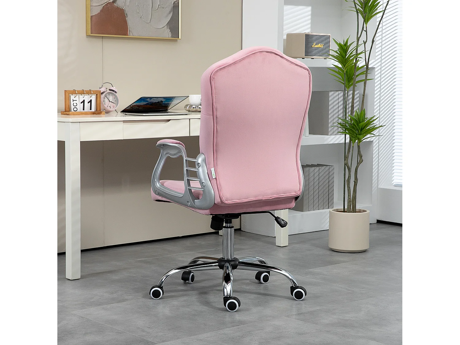 Fauteuil de bureau ergonomique pour femmes, avec fonction basculante, réglable en hauteur, polyester, rose (61x61x114 cm)