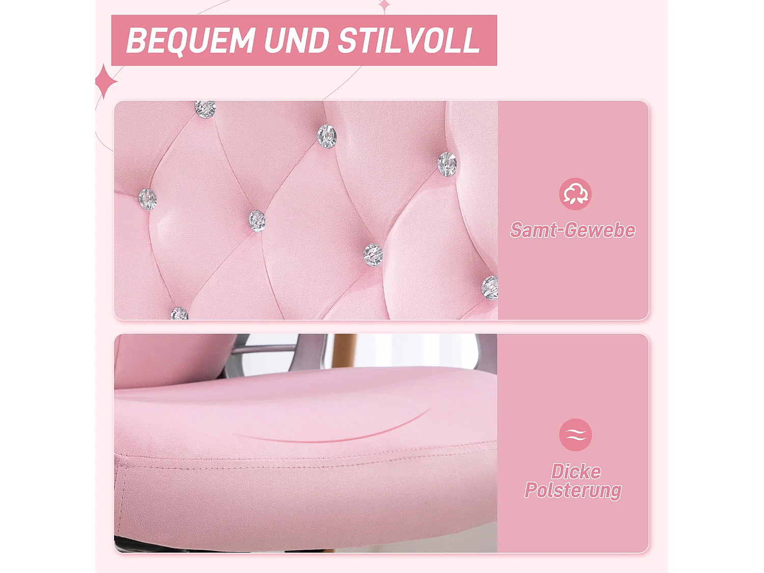 Fauteuil de bureau ergonomique pour femmes, avec fonction basculante, réglable en hauteur, polyester, rose (61x61x114 cm)