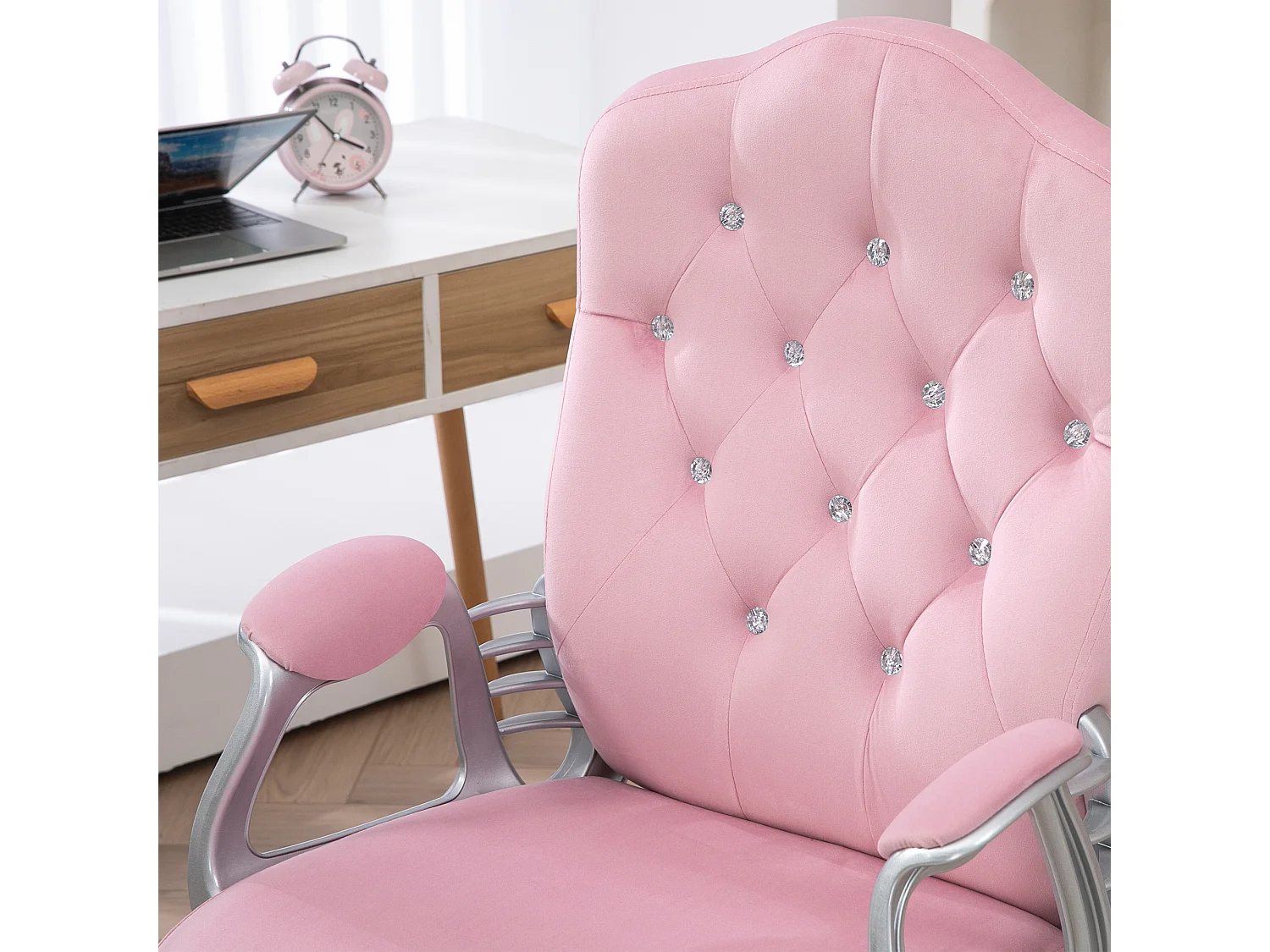 Fauteuil de bureau ergonomique pour femmes, avec fonction basculante, réglable en hauteur, polyester, rose (61x61x114 cm)