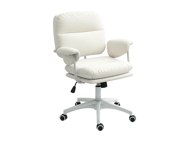 Fauteuil de bureau inclinable, réglable en hauteur, simili cuir blanc avec repose-pieds (65x64x98cm)