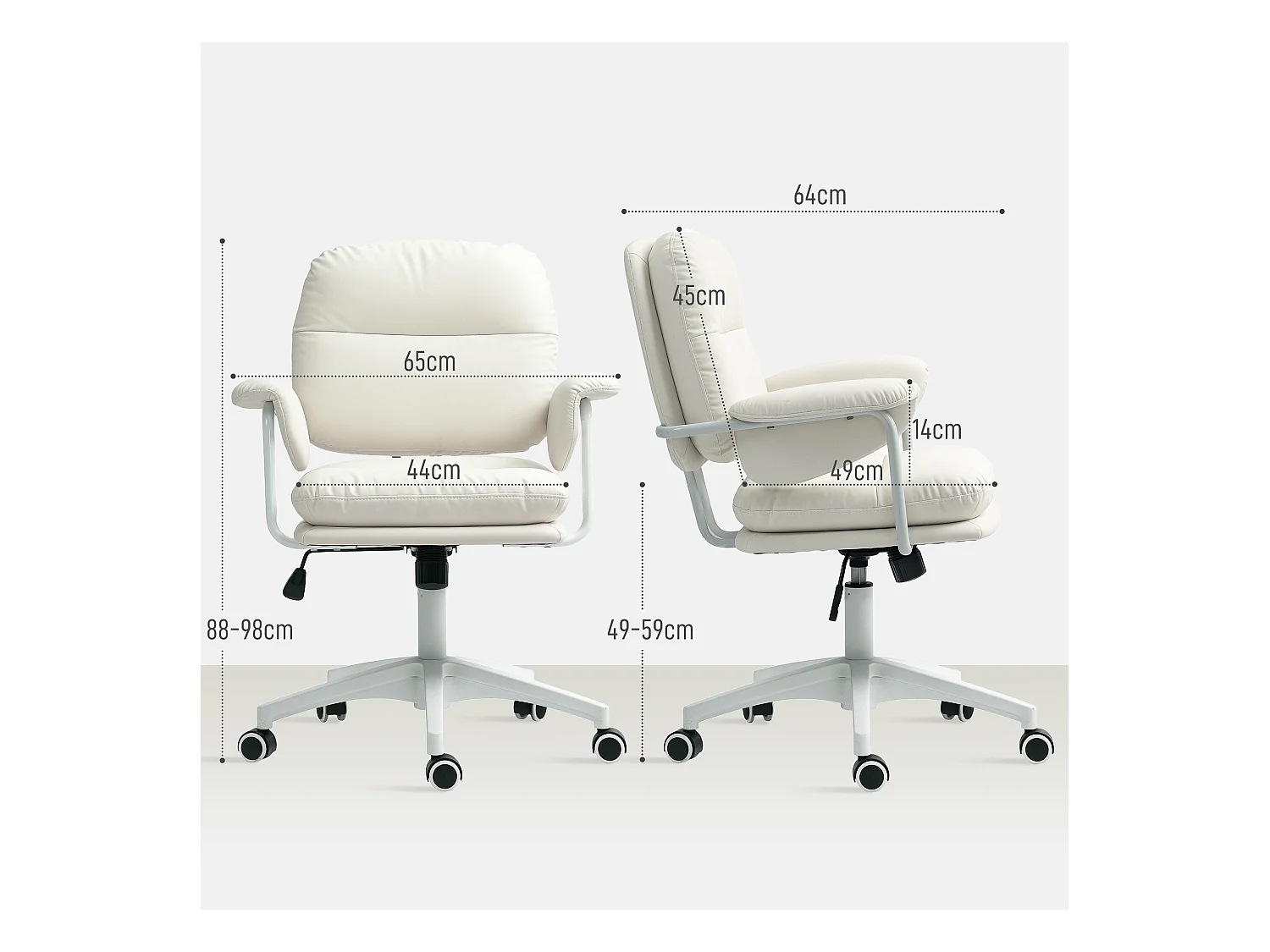 Fauteuil de bureau inclinable, réglable en hauteur, simili cuir blanc avec repose-pieds (65x64x98cm)