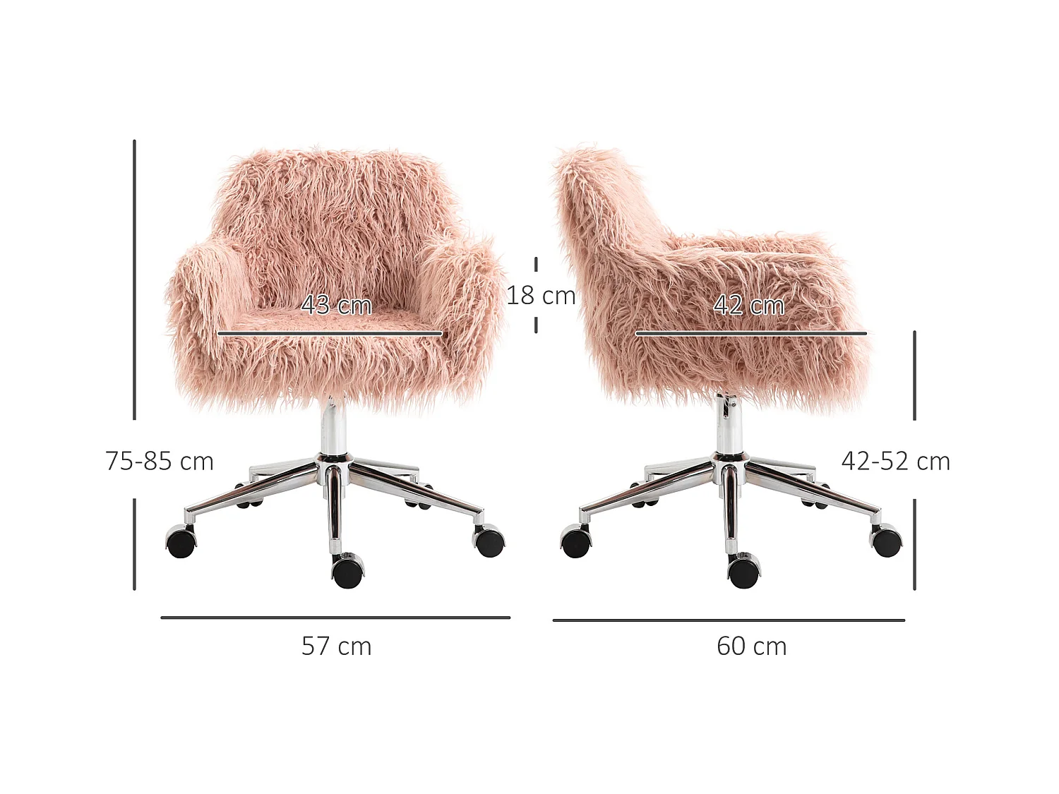 Chaise de bureau pour femmes, ergonomique, simili cuir, rose et argent (57x60x85 cm)