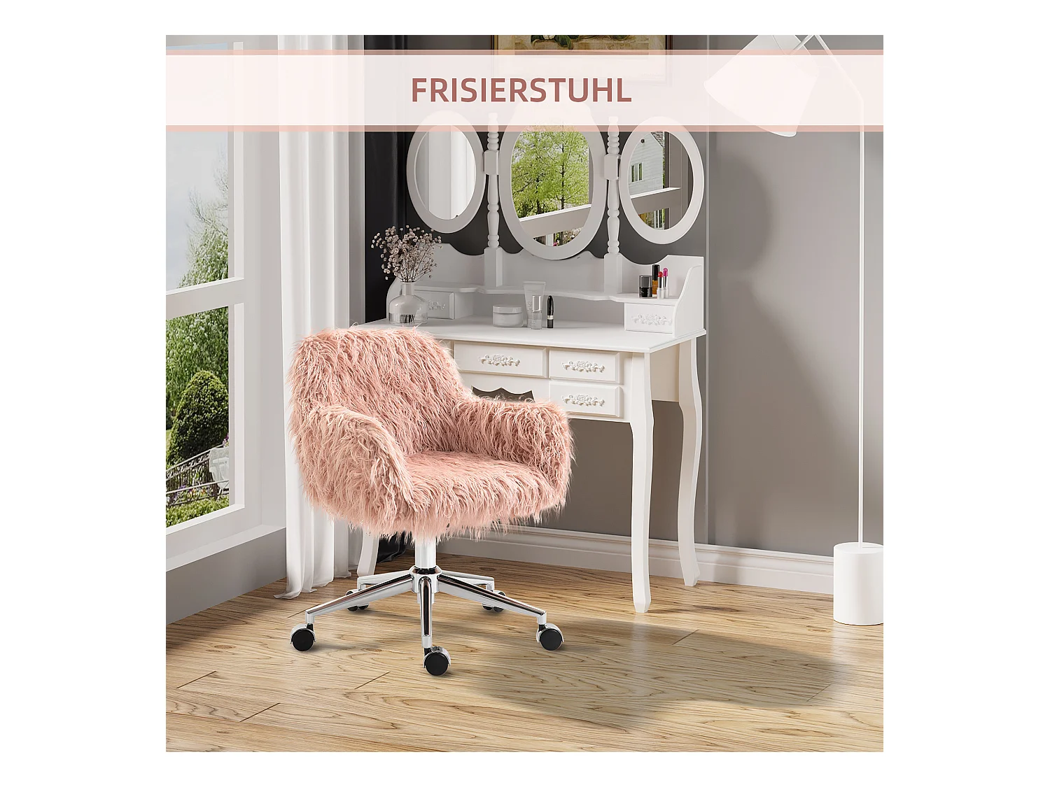 Chaise de bureau pour femmes, ergonomique, simili cuir, rose et argent (57x60x85 cm)