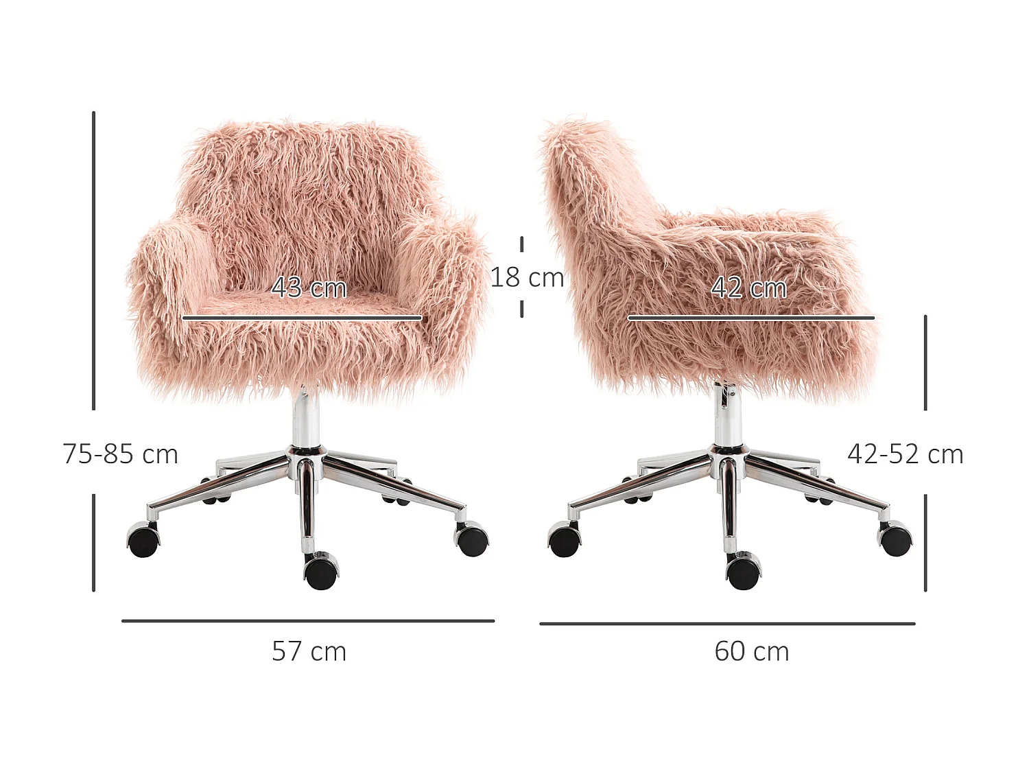 Chaise de bureau pour femmes, ergonomique, simili cuir, rose et argent (57x60x85 cm)