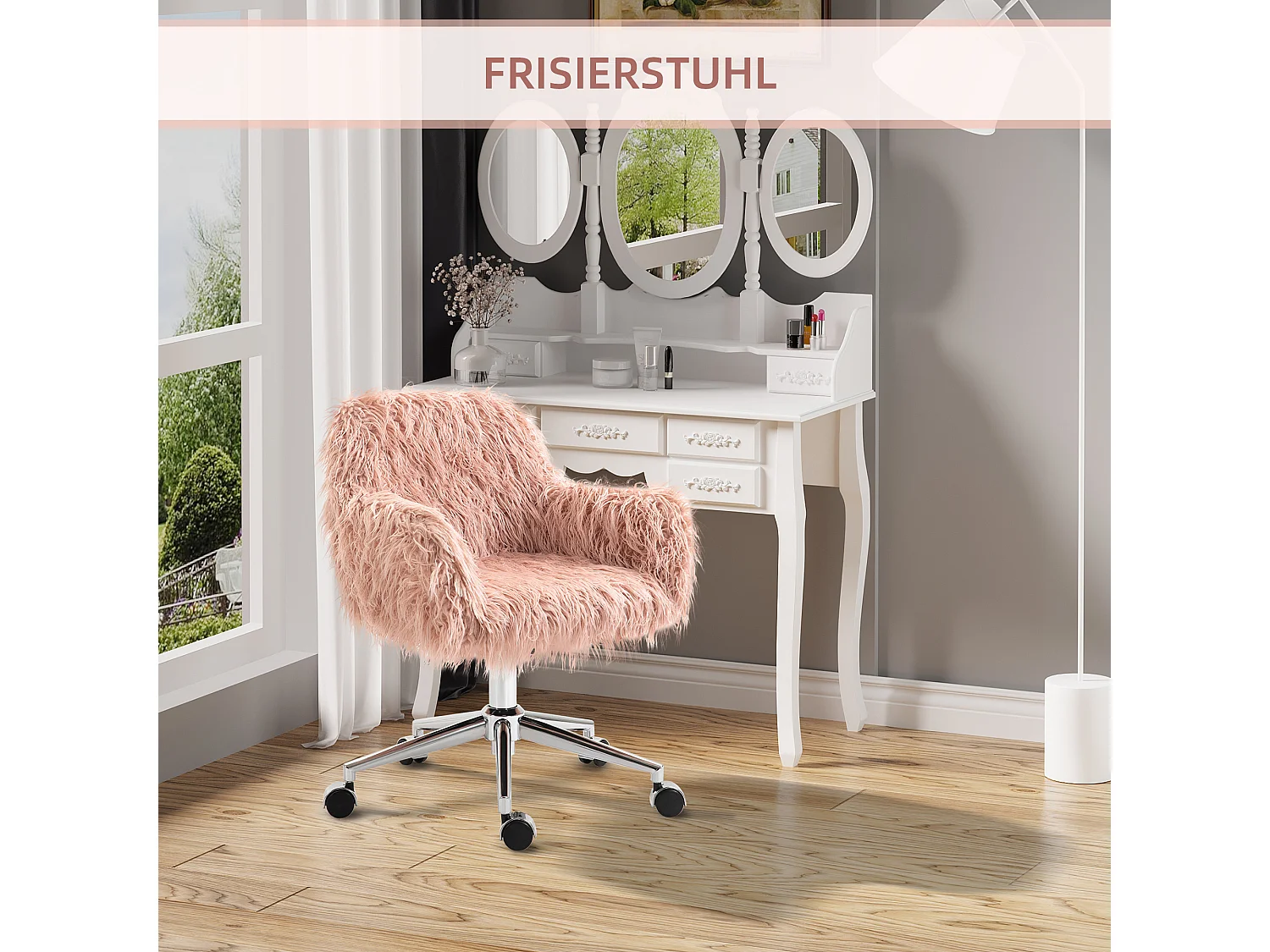 Chaise de bureau pour femmes, ergonomique, simili cuir, rose et argent (57x60x85 cm)