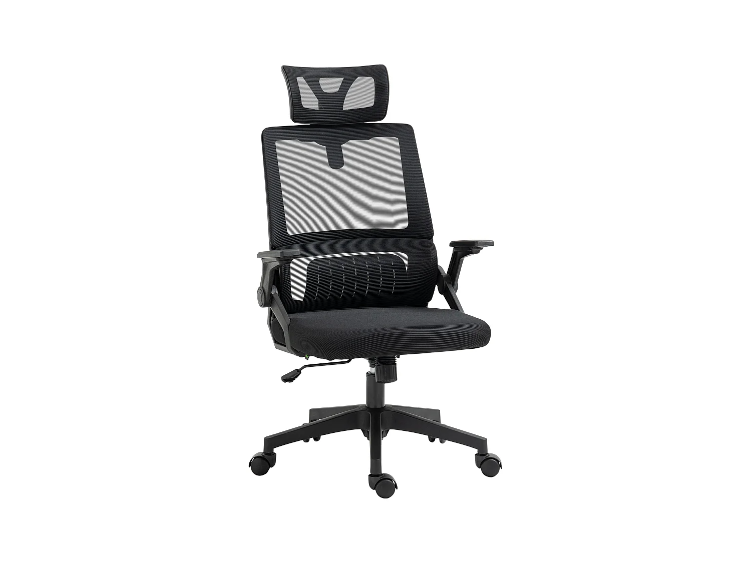 Ergonomische bureaustoel met hoofdsteun en armleuningen, draaistoel met schommelfunctie, in hoogte verstelbaar, mesh-bekleding, zwart (58x61x119 cm)